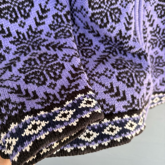 L.L. Bean Purple, White and Black Patterned Full Zip Sweater 100% Cotton Size L - Picture 4 of 5